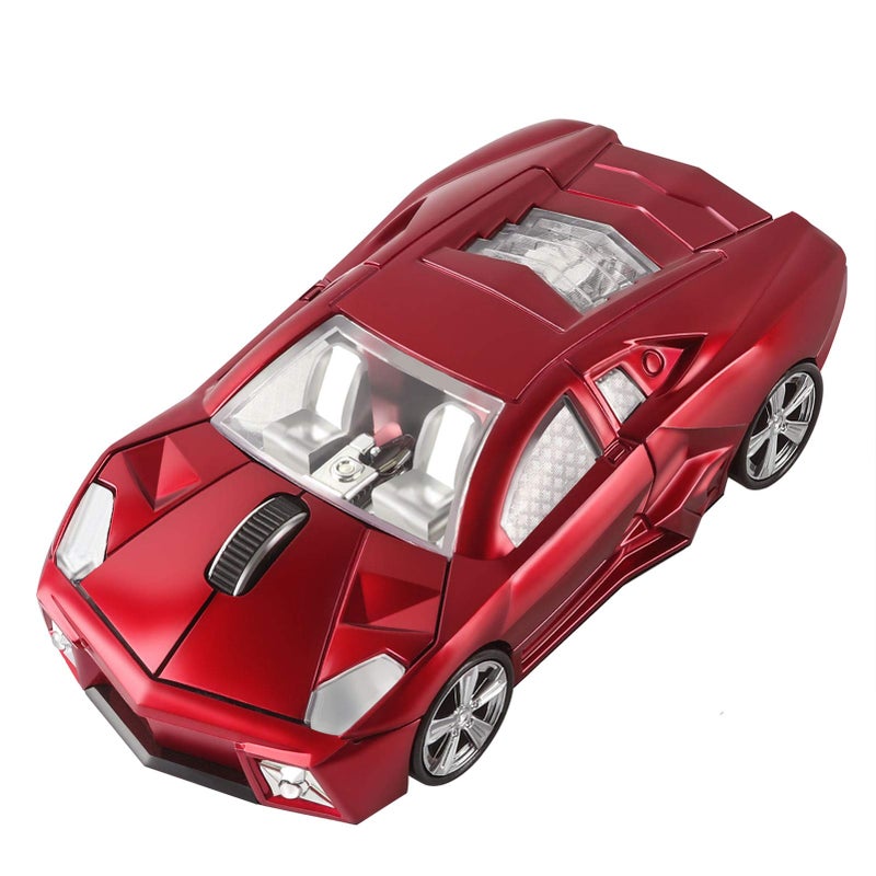 CHUYI Cool Sports Car Shaped Wireless Mouse 1600DPI Cordless Optical Mice with USB Receiver for Office School Home Travel, for PC Laptop Computer Gift (Red-1 Pack) - Image 1